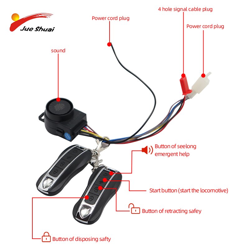 48V-72V Remote Control Alarm Motorcycle Security System Electric Scooter Theft Protection E Bike Moto Scooter Motor Alarm System