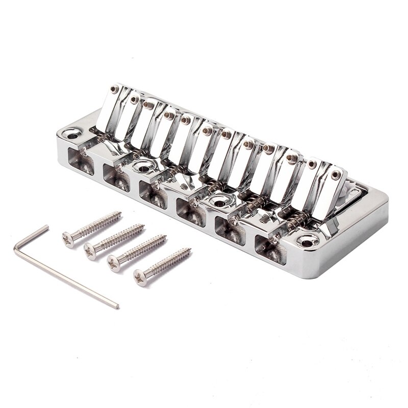 6 String Bass Bridge Bass String Bridge Vaste Hardtail Bridge Verstelbare Zadel Chrome Snaarinstrument Accessoires