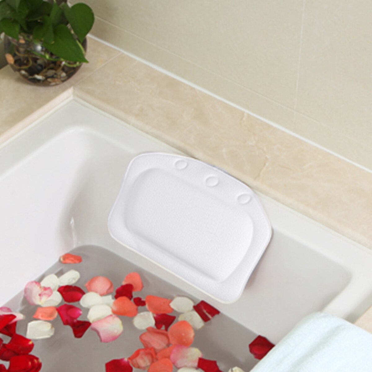 Oreiller de bain de SPA rembourré Spongy | Coussin de baignoire avec 3 ventouses, coussin de baignoire en PVC pour cou appui-tête souple, étanche
