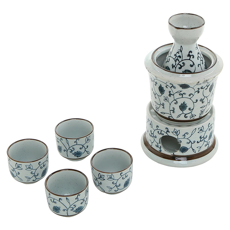 7 Stuk Blue Floral Witte Keramische Japanse Sake Set Met Warmer, 4 Cups, karaf &amp; Verwarming Pot: style 3