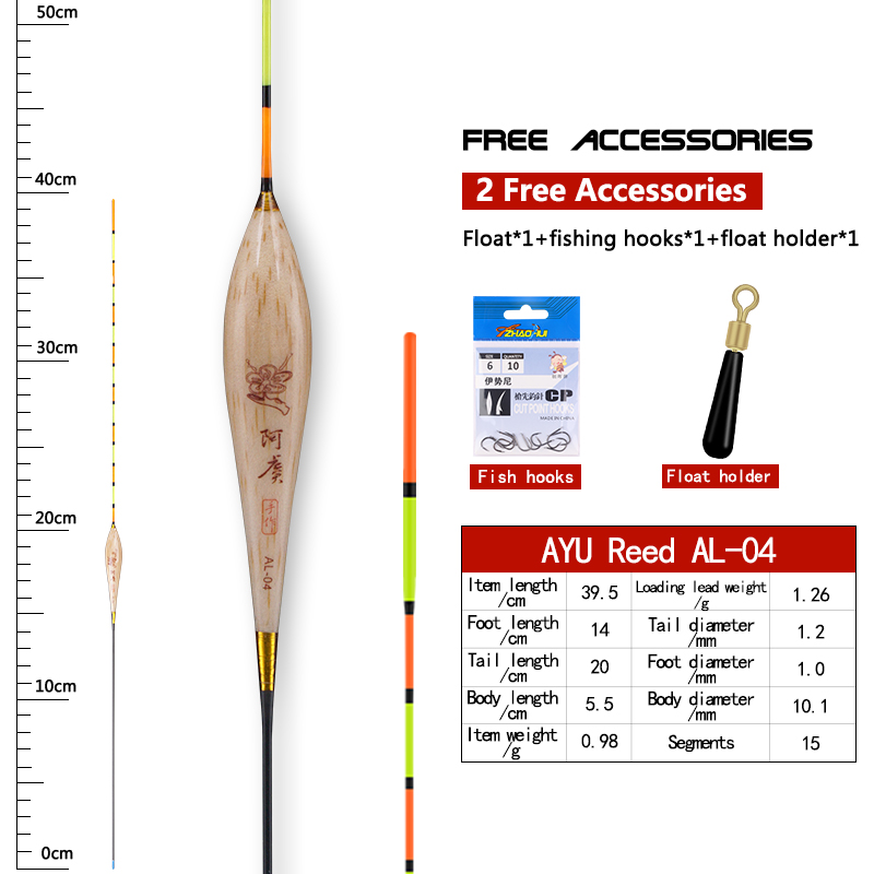 1PC Reed Fishing Float+1 Bag Hook+1 Buoy Holder Deep Water Bobber Fresh Water Buoy Carp Fishing Sensitive Float Tool Accessories: AL-04
