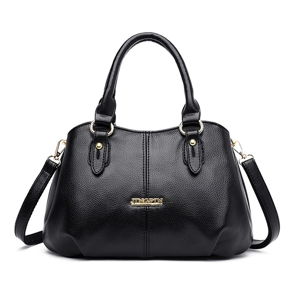 3 grote tassen, grote capaciteit, casual tote bag, zacht leer, dames handtas, crossbody schoudertas voor vrouwen, sac a dos: Zwart