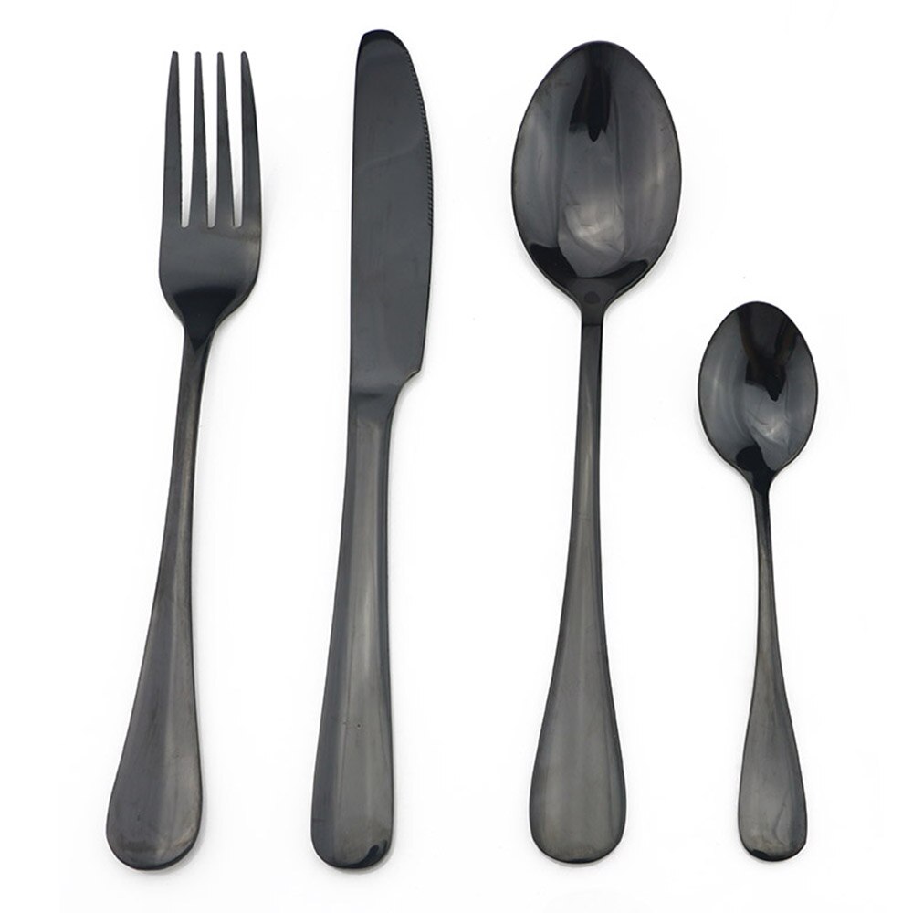 24PCS Noble Blue Stainless Steel Flatware Set Dinnerware Cutlery Set Knife Forks Coffee Spoons Box Black Golden Silverware Set: Gold   Box / Black  24pieces