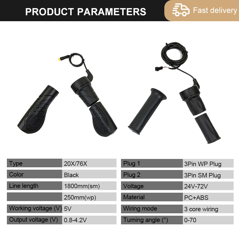 WUXING 20X76X Electric Bicycle Half Twist Throttle 3pin SM Waterproof Plug Connector Electric Scooter