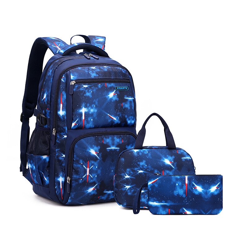 Boys Backpacks 3 Pieces Sets School Bags Large Size Bag For Teenagers Children Knapsack Big Boy Backpack Middle School Students: 3pcs blue