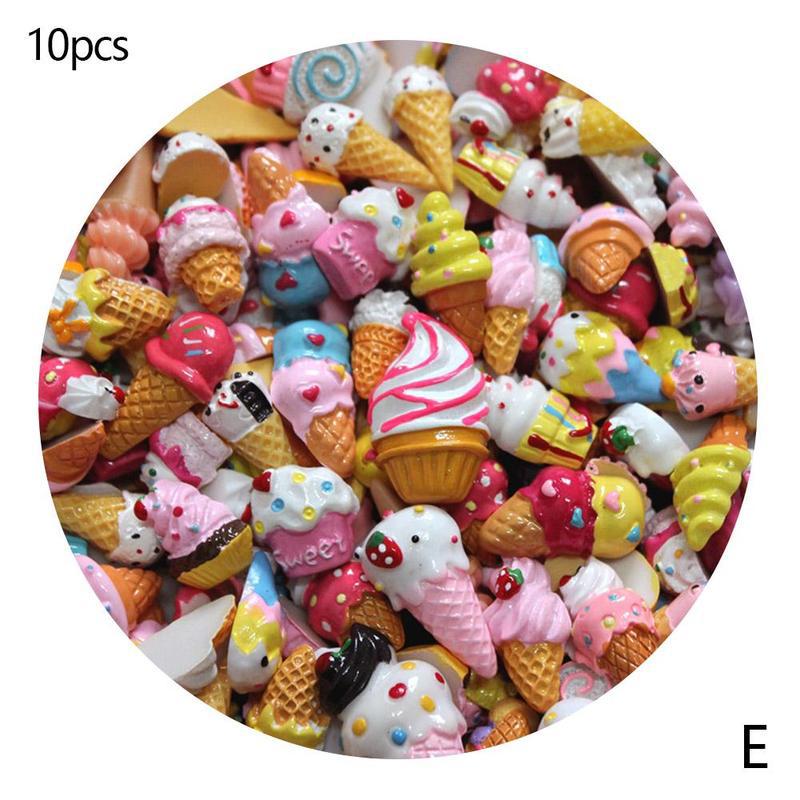 10 stk diy harpiks charms slime forsyninger tilføjelser dekoration til slim alle fyldstof søde kager frugter slik telefon telefon tilbehør: E
