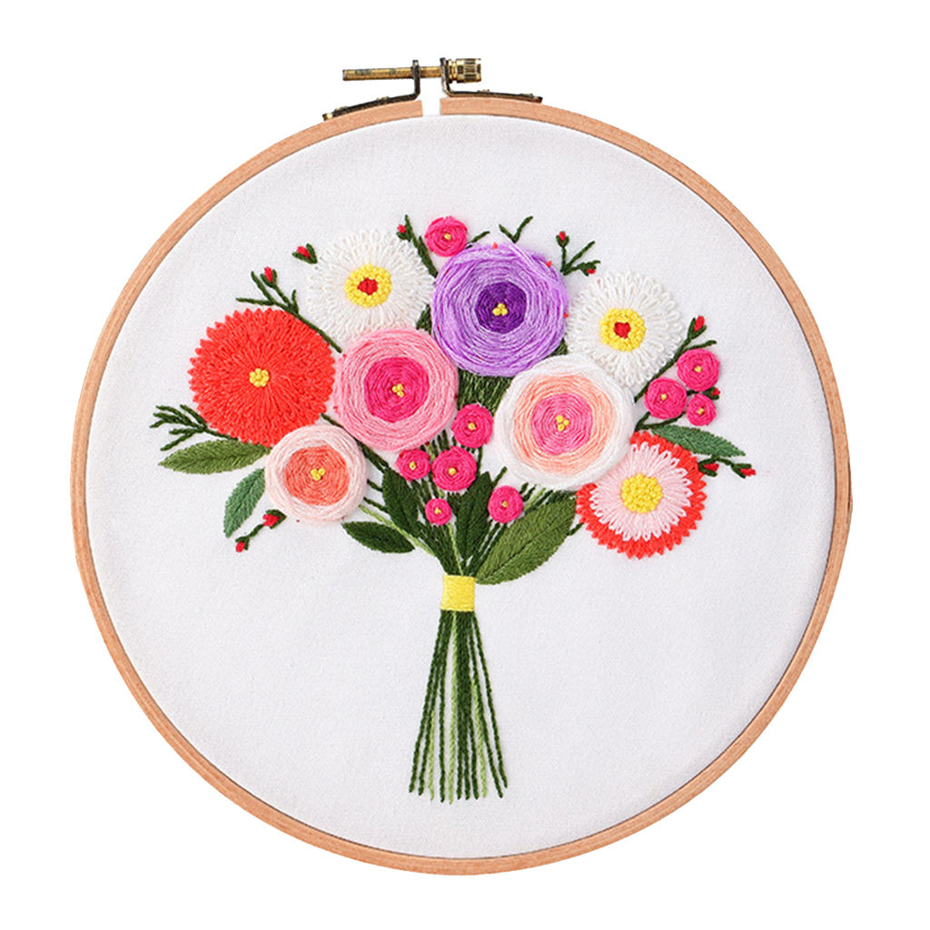 Embroidery Kit Cross Stitching Set Pre-printed Flower Patterns for Beginners