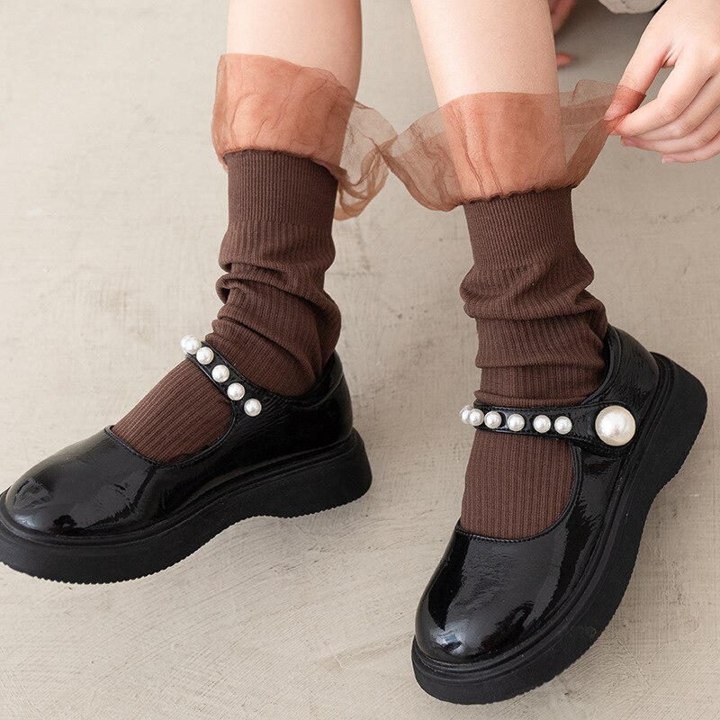 2022 frühling Sommer Mädchen Socken Neue Prinzessin Nette Atmungsaktive Lange Rohr Pile Socken Glas Silk Spitze Waden Socken