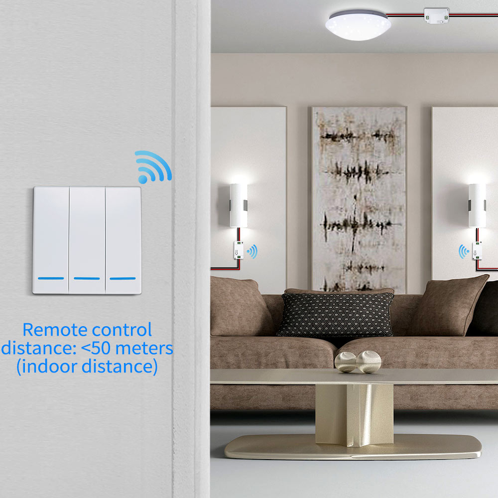 Button Switch Light RF Wall Mounted DIY Remote Control Receiver Transmitter Button Single Channel Light 30-50M 433.92 MHZ