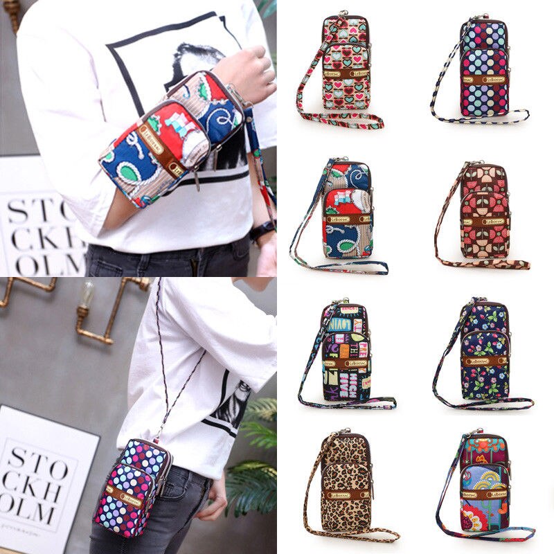 Dames nylon sport arm tas telefoon messenger polsbandje handtas portemonnee portemonnee bloem luipaard munt mobiele telefoonhoesje mobiele telefoonhoesje