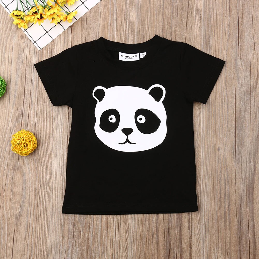 Baby Meisjes Jongen cartoon t-shirt Zwart Panda Bunny korte mouw O hals T-Shirt Kleding Zomer basic tee Tops katoen tee: B / 2T