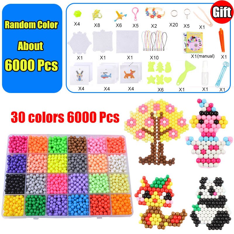 Refill Hama Beads Puzzle 3D Handmade Magic Aquabeads DIY Water Spray Beads Set Ball Games Children Toys for girls: 30Color 6000P