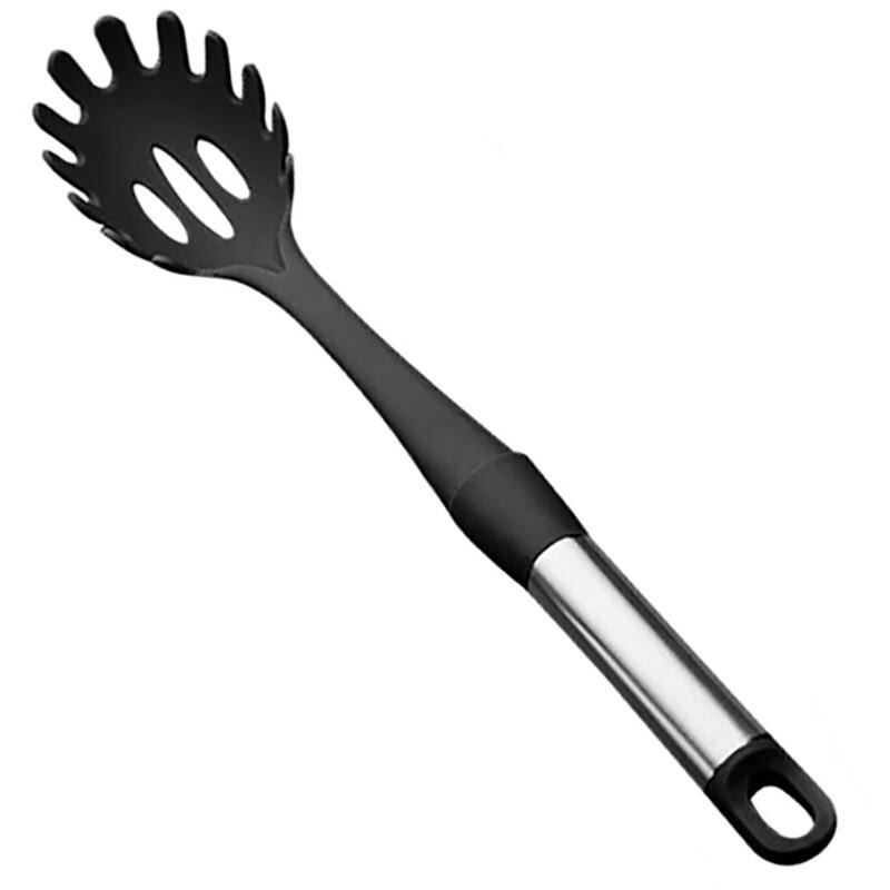 Pasta Noodles Tenedor de servidor cuchara de espagueti multifuncional utensilios de cocina fideos de silicona cuchara herramienta de cocina: Black