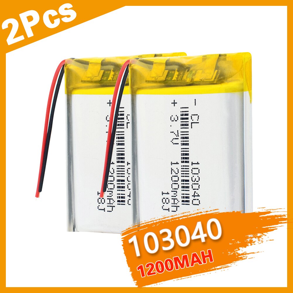 Lithium polymer battery 3.7V 1200mAh LiPo Rechargeable Battery 103040 For MP3 MP4 GPS PSP mobile video game PAD E-book Tablet: 2PCS