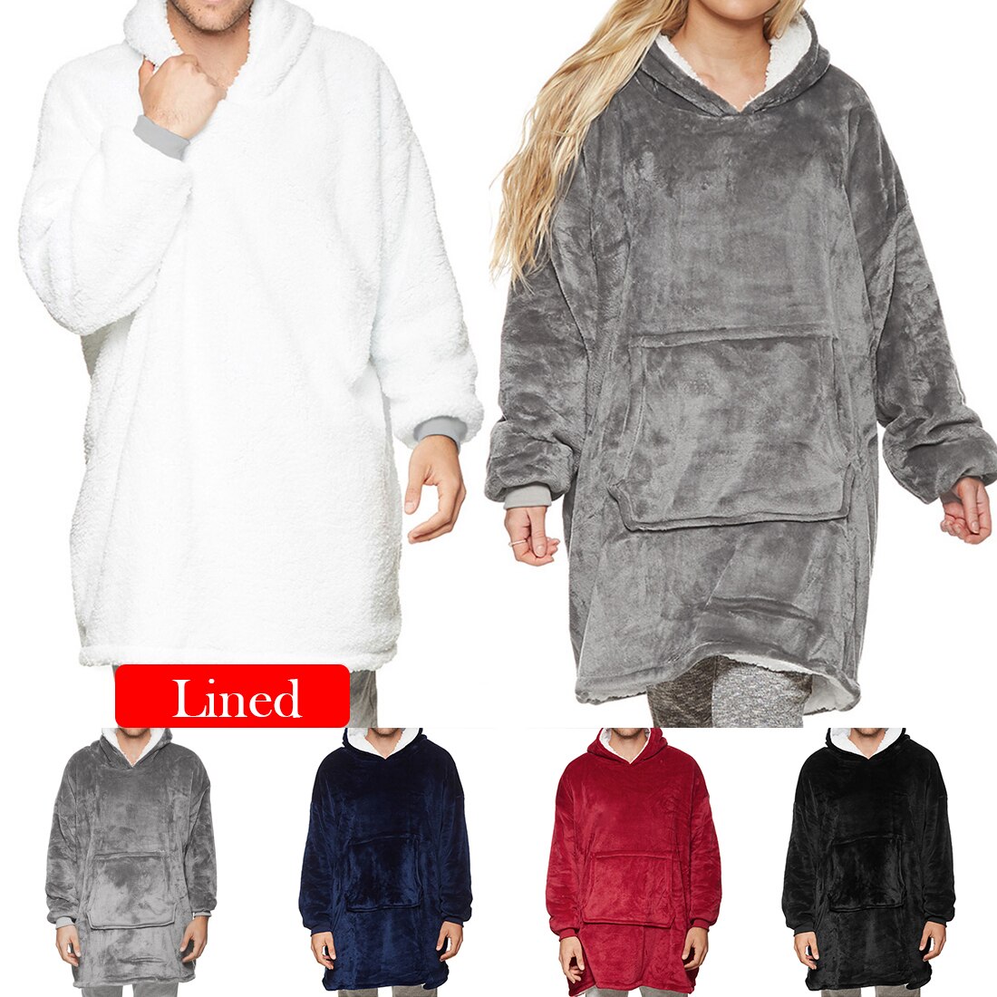 Plush Long Nightdress Women Winter Men Warm Pockets Dressing Gowns Couple Casual Loose Hoodie Sweatshirt Coat