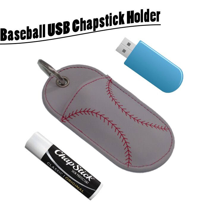 Softbal Honkbal Laather Chapstick Sleutelhanger, Lippenbalsem sleutelhanger, Chapstick Houder, chapstick gezellige sleutelhanger, Lipbalm cover pouch