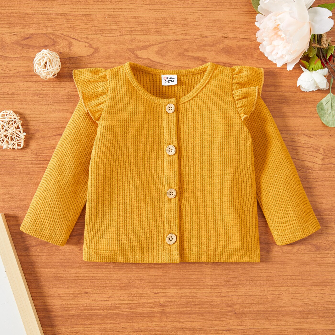Patpat bebê menina sólido plissado manga longa botão para baixo topo