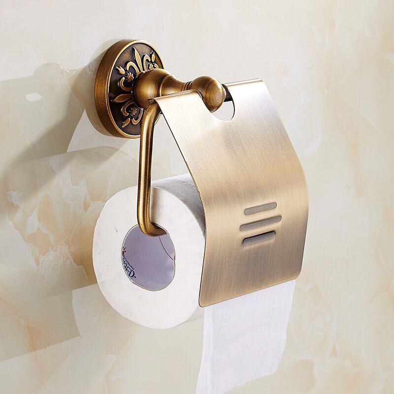 Conjunto de accesorios de baño antiguo de bronce tallado, accesorios de baño, estante de almacenamiento, toallero, porta pañuelos, cepillo de baño: paper holder