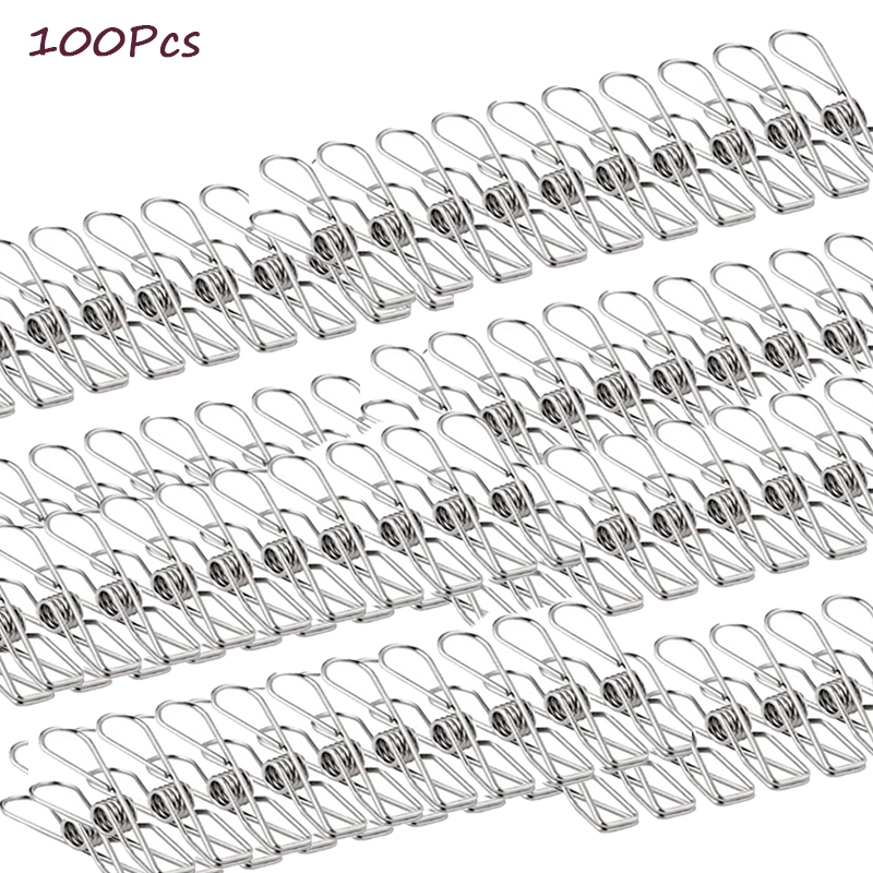 6cm 10/20/40/100Pcs Clothespin Stainless Steel Clips Clothes Pins Pegs Holders Clamps Sealing Tool Hangers Home Storage Organize: green