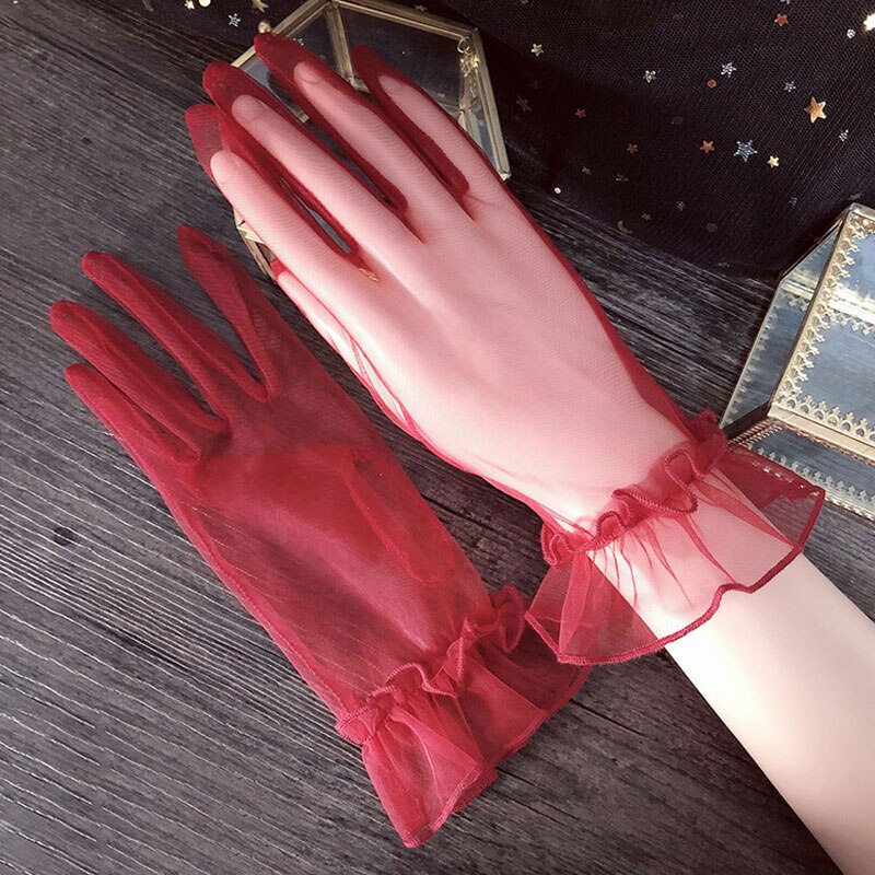 Sexig genomskinlig spets mesh gasväv dam handskar sommar uv-säkra svart rosa korta handskar dam brud bröllop vante handskar