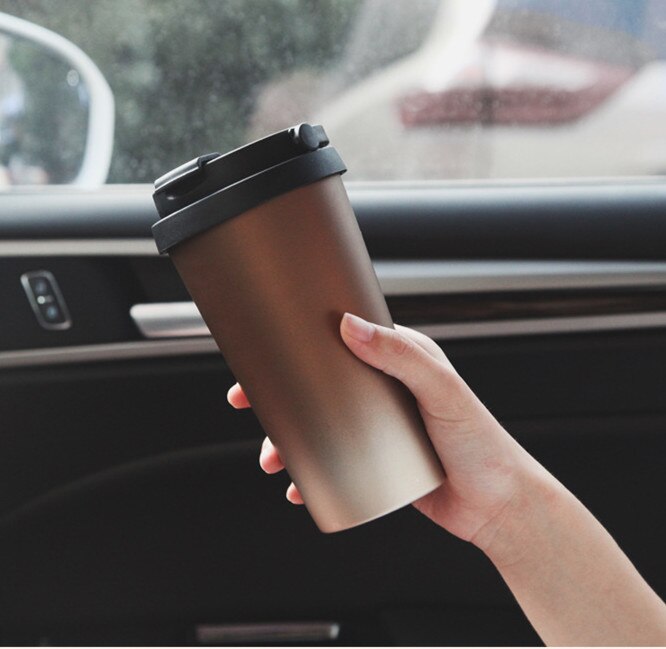 Termo de acero inoxidable de doble pared de 500ml, tazas térmicas para coche con asa, café o té para viaje o taza térmica, termo taza