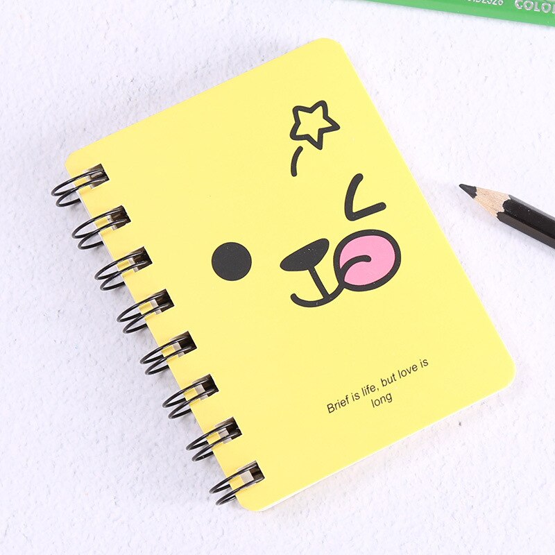 A7 Mini Spiral Notebook Cartoon Cat Notepad Kawaii Personal Diary Planner Horizontal line Notebook School Office Supply 80Sheets: Yellow emoji