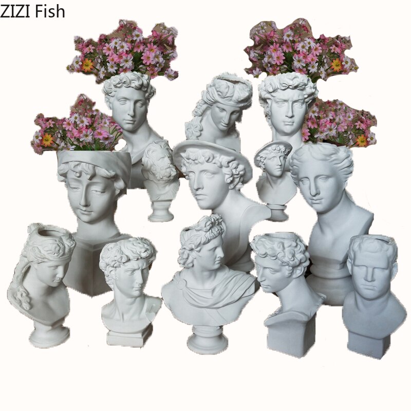 Hvid harpiks david skulptur hoved vase blomsterarrangement original imiteret gips boligdekoration vase marseille ariadne vaser