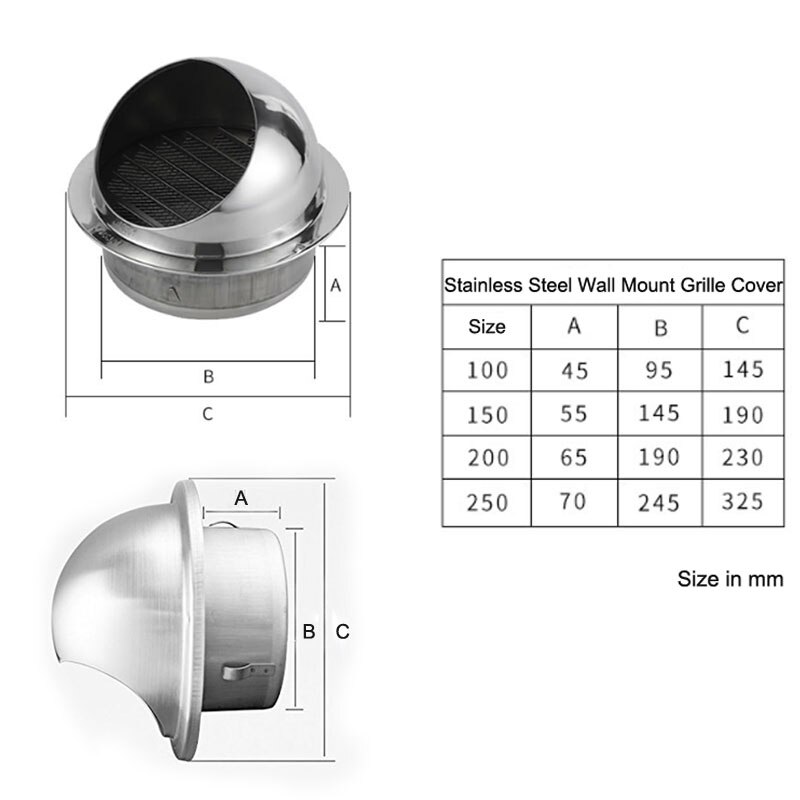 Stainless Steel Waterproof Wall Mount Grille Cover Air Ducting Ventilation Outlet for Ceiling Window Exhaust Vent Cap Household