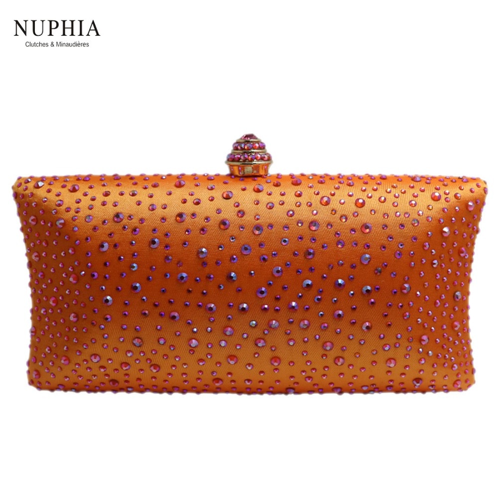 NUPHIA – pochette de soirée rigide en cristal pour femmes, élégante, Orange/violet/vert/rouge/gris