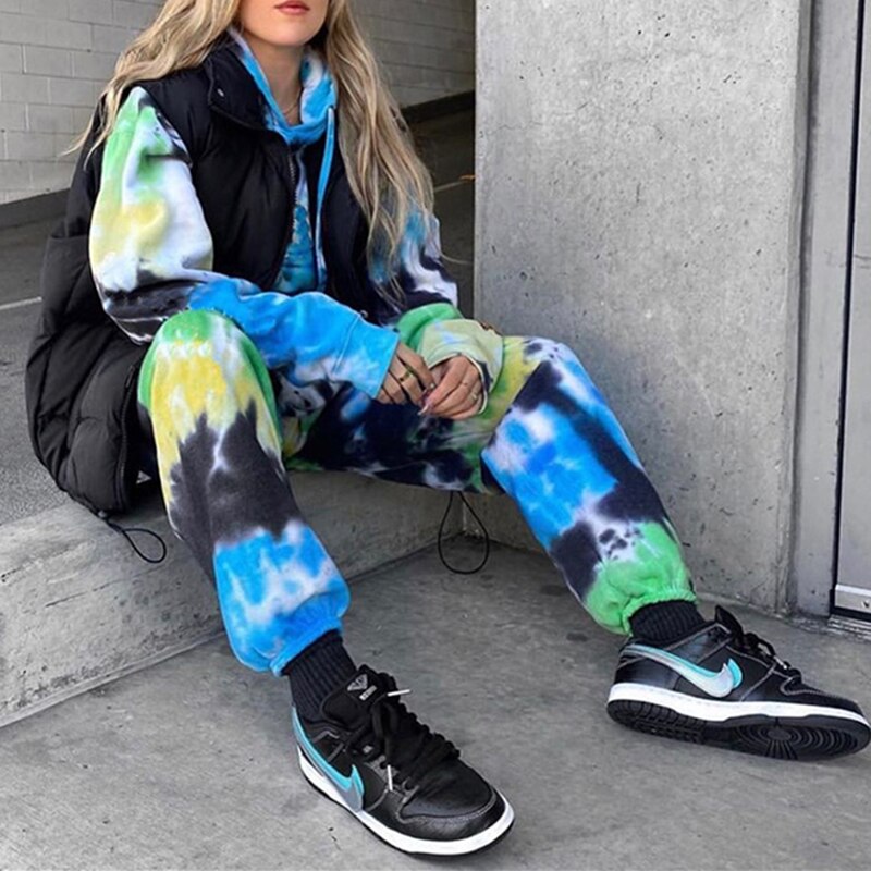 Autumn Harajuku Butterfly Tie Dye Print Baggy Joggers Pants Women High Waist Club Street Hip Hop Sports Casual Trousers