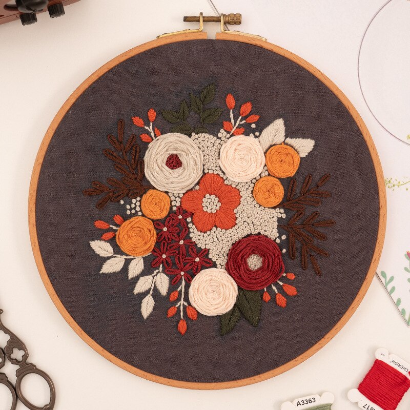 DIY Starter Embroidery Kit with Hoop Flower Cross Stitch Set Needlework Sewing Art Handmade Craft Home Decor Decor: 2 / 20cm bamboo hoop