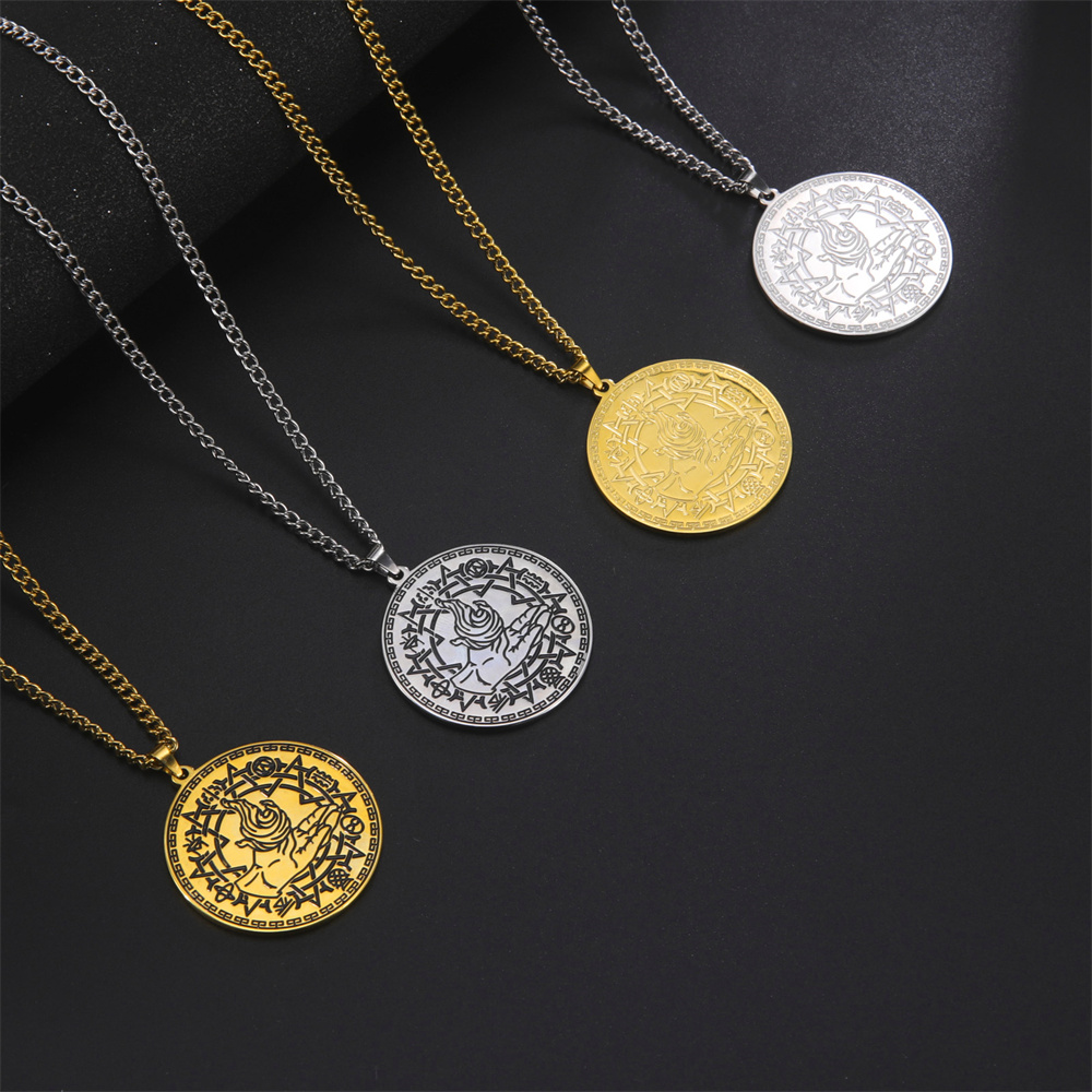 EUEAVAN Magia alchimia fuoco simbolo collana con ciondolo collane con ottogramma geometrico sacro in acciaio inossidabile per gioielli con amuleto da uomo