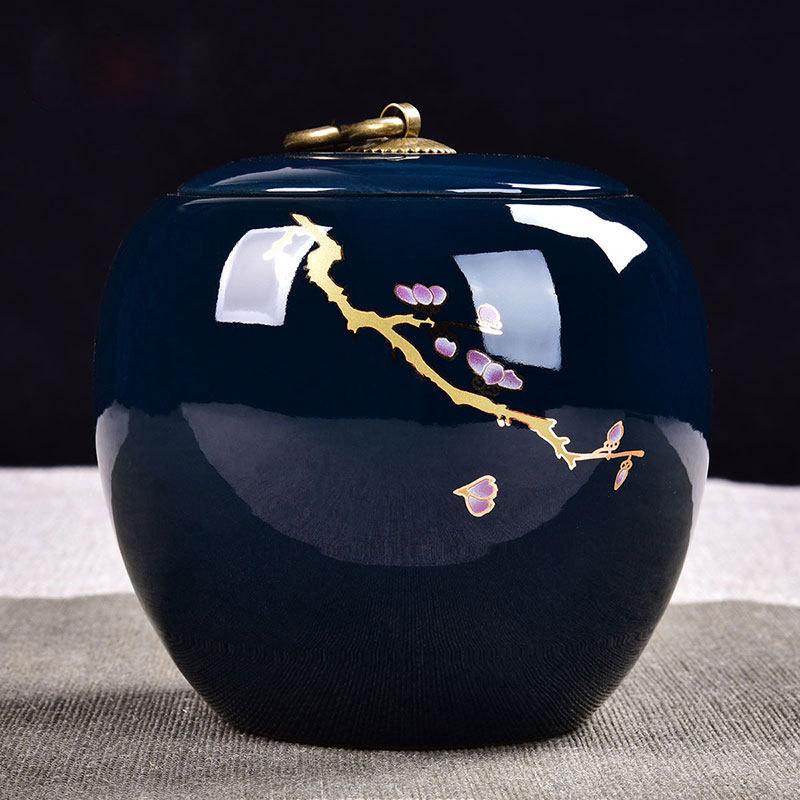 Cuadros de té chinos de Color azul oscuro, caja de té impresa de ciruela de bambú, caja de té, caja de almacenamiento de dulces de café, contenedor de té Power, de boda