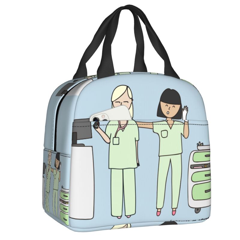Enfermera En Apuros Doctor Nurse Lunch Bag Women Portable Cooler Thermal Insulated Lunch Box Picnic Storage Food Bento Box: Blue
