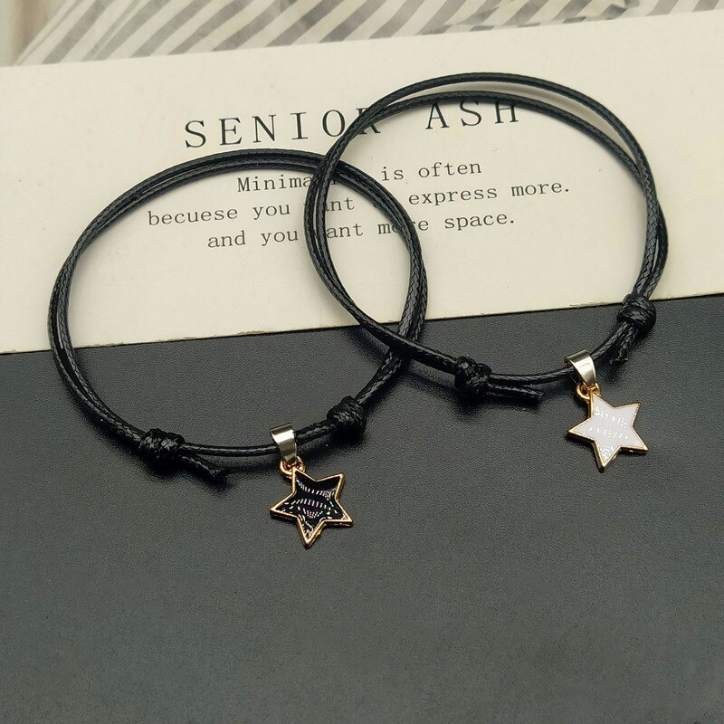 2 teile/verlieren Glück Seil Armbinde Schwarz Weiß Sterne Paar Armbinde Für Freund Hochzeit Party Hand Schmuck: A