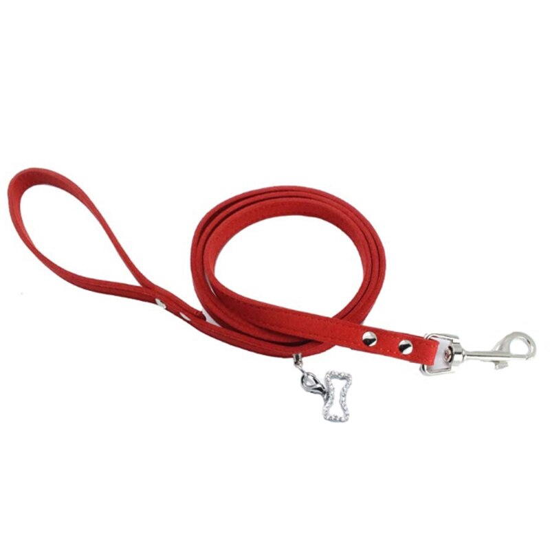 Zachte Suède Kleine Hond Harnas Voor Puppies Chihuahua Yorkie Teddy Puppy Verstelbare Borst Borst-Band Riem Lood: leash red / S