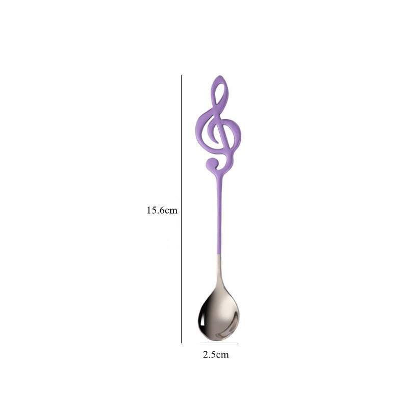 Stainless Steel Musical Note Spoon Tea Coffee Ice Cream Mixing Spoon Teaspoons Tableware Cutlery Kitchen Utensils: Purple Silver