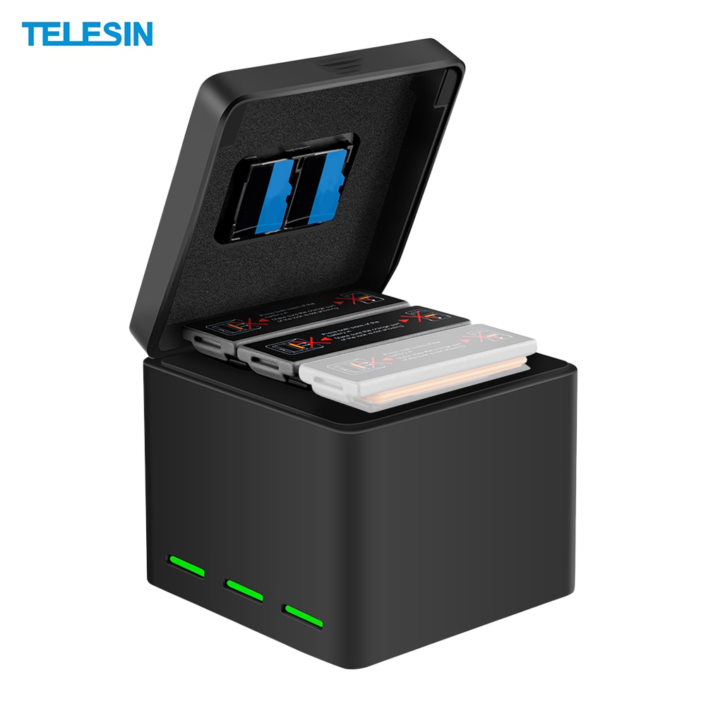 TELESIN 2-in-1 Battery Charging Case Hub Quick Charge 3 Port for Charging and Storage + 2*Batteries for DJI OSMO Action Camera