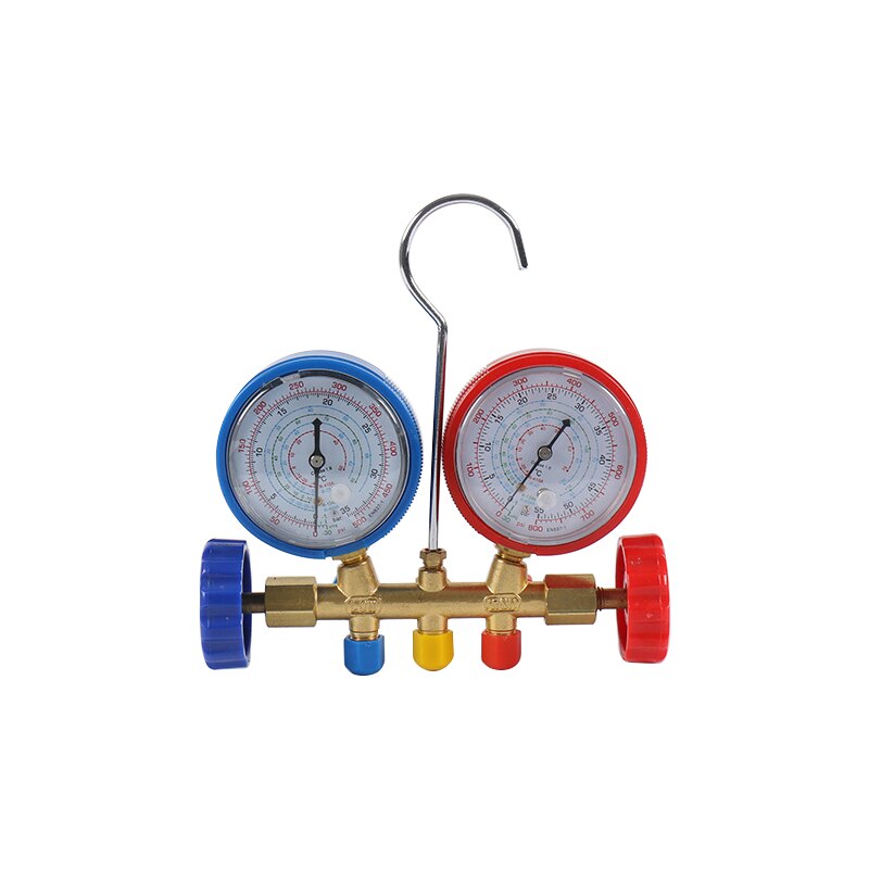 Juego de manómetros de colector de refrigerante con manguera y gancho para refrigeración de aire acondicionado R410A R134A