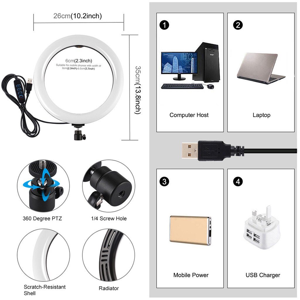Ring Light 10.2 Inch Dimmable RGB Ring Light with Phone Clamp and Remote for Makeup Video Camera Accessories Fiber Camera