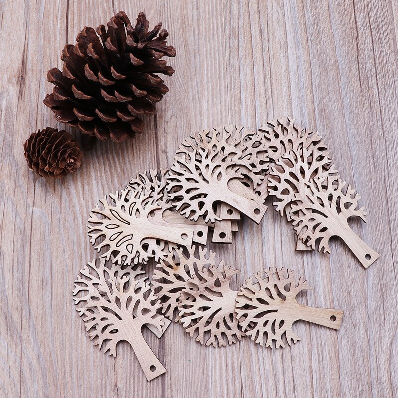100 Pcs/Set Wooden Tree Craft Cutout Kit Unfinished Wooden Tree Slices for Farmhouse Indoor Decoration DIY Accessories