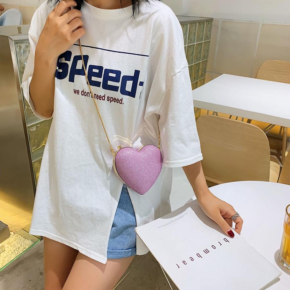 Dames dames meisjes hart bling schouderketting hart portemonnee dames crossbody mini kleine handtas tassen roze