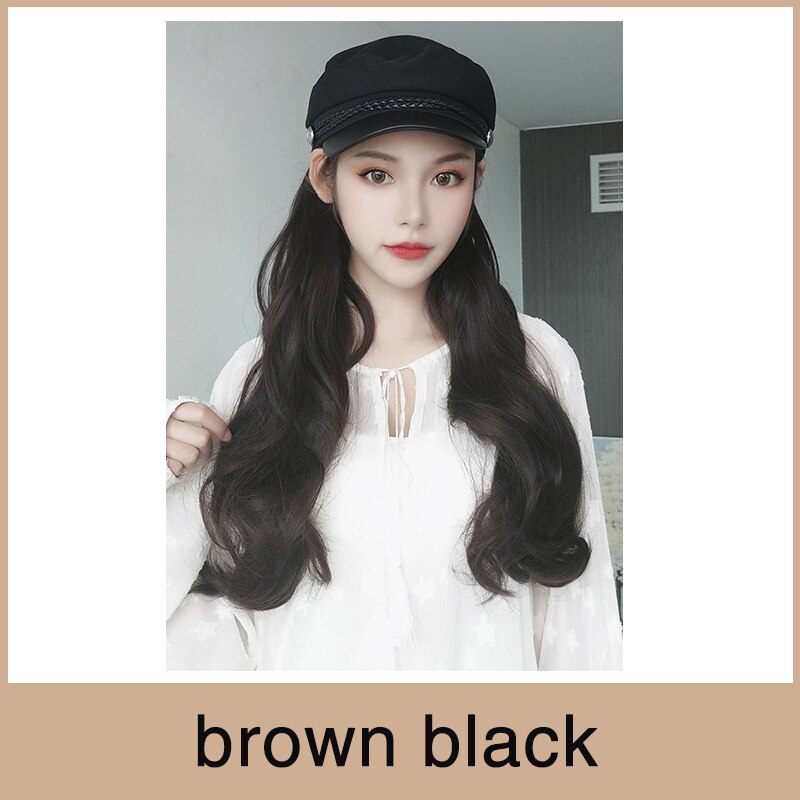 MUMUPI-Peluca de sombrero extensible para mujer, gorro de marinero sintético liso con cabello largo, peluca integrada, extensión de cabello adecuado para: Color natural