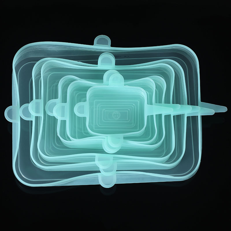 6 pièces de couvercles alimentaires en Silicone, bouchons adaptables en Silicone, couverture alimentaire élastique en Silicone, ustensiles de cuisine réutilisables: green(square)