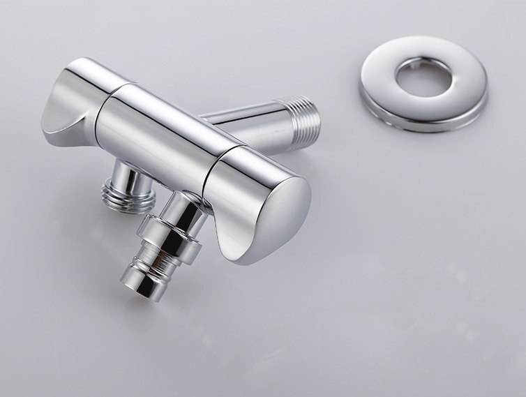 Brass G1/2" Angle Water Valve Washing Machine Faucet Tap Double Outlets Mixer, Chrome Finished