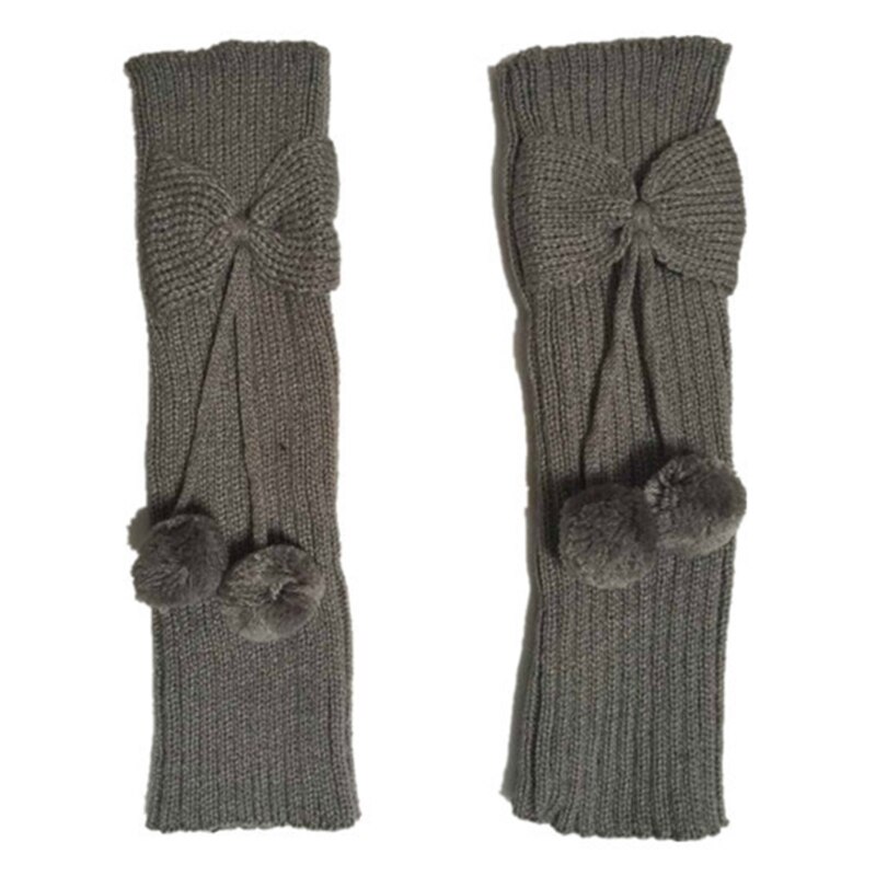 Effen Kleur Herfst Winter Knie Hoge Kinderen Strik Beenwarmers Met Bal Sokken 85DE: light grey