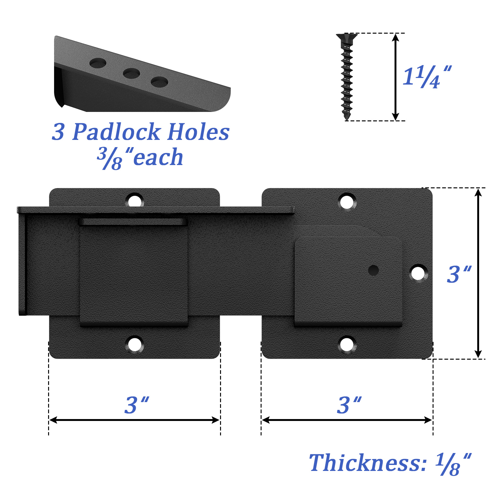 Trava de metal com cadeado, Trava de portão resistente, Fazenda, Preto fosco, Portão ao ar livre, 1 Pacote