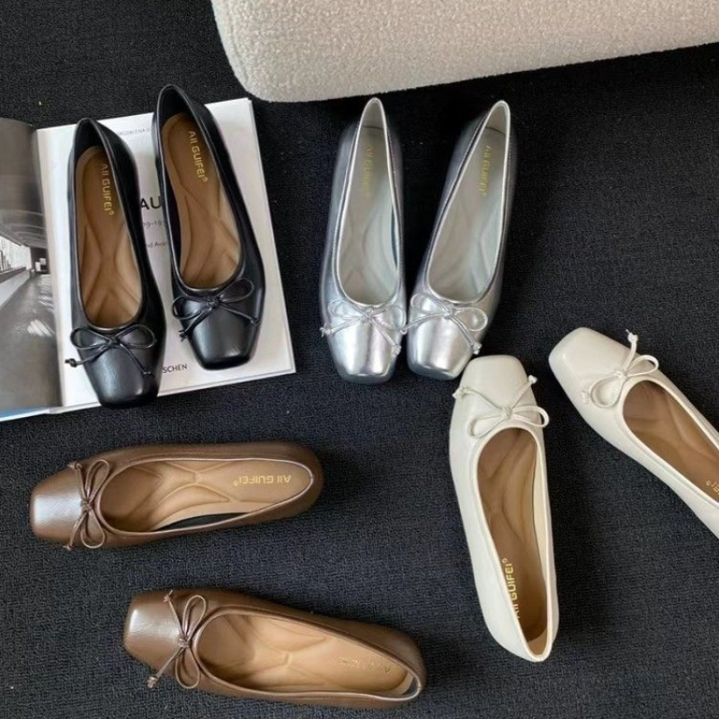 Bowtie scarpe basse donna ballerine punta quadrata Slip on ballerine mocassini pigri mocassini scarpe Casual Comfort da donna 2024