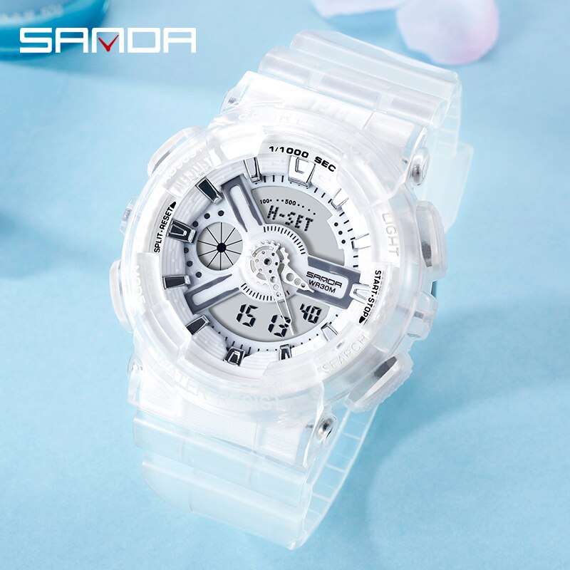SANDA montre hommes et femmes montres transparentes étanche multi-fonction lumineux sport Double affichage Couple montre électronique