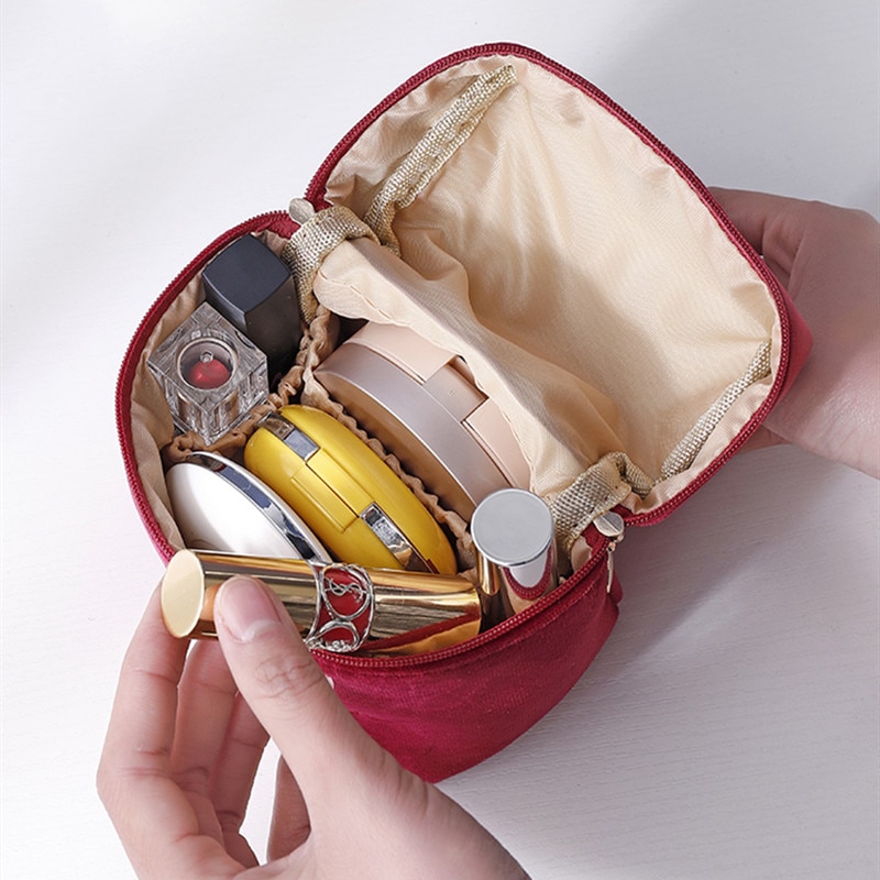 1 bolso para cosméticos de terciopelo de PURDORED, bolsa de maquillaje de viaje, organizador de Color sólido, bolsa de maquillaje femenina, neceser